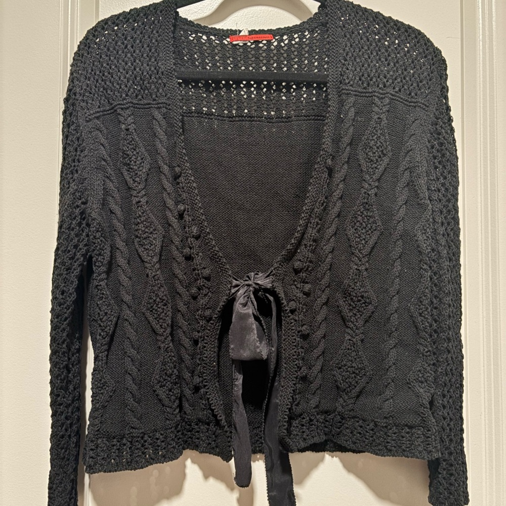 Elegant Black Tie-Front Women's Cardigan